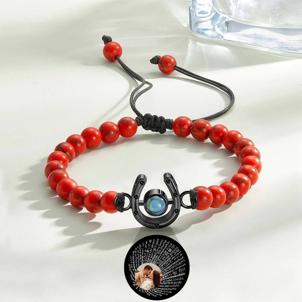 Personalized Horseshoe Charm Photo Projection Beads Bracelet Gift for Horse Lovers - soufeelmy