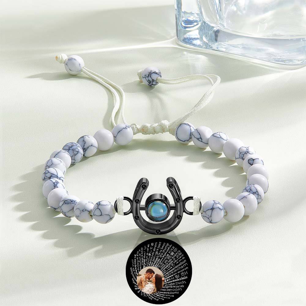 Personalized Horseshoe Charm Photo Projection Beads Bracelet Gift for Horse Lovers - soufeelmy