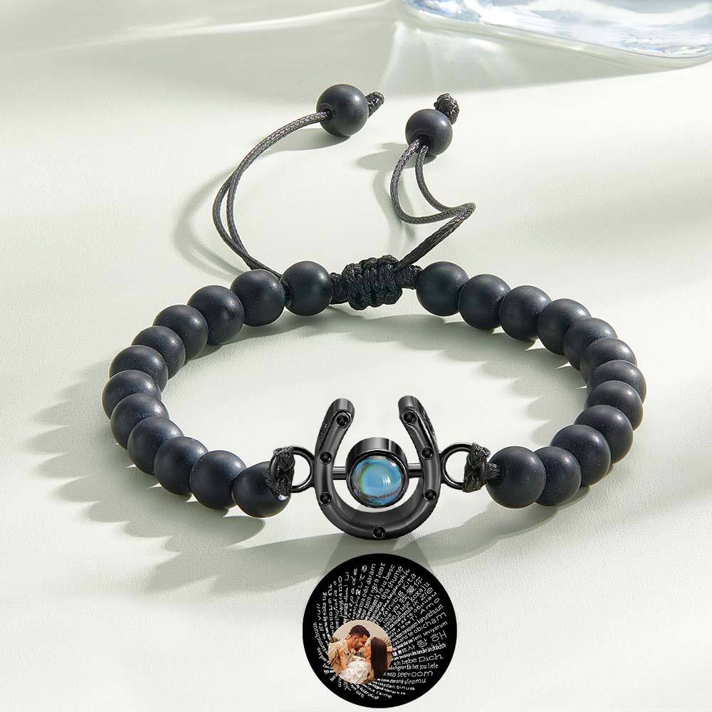 Personalized Horseshoe Charm Photo Projection Beads Bracelet Gift for Horse Lovers - soufeelmy