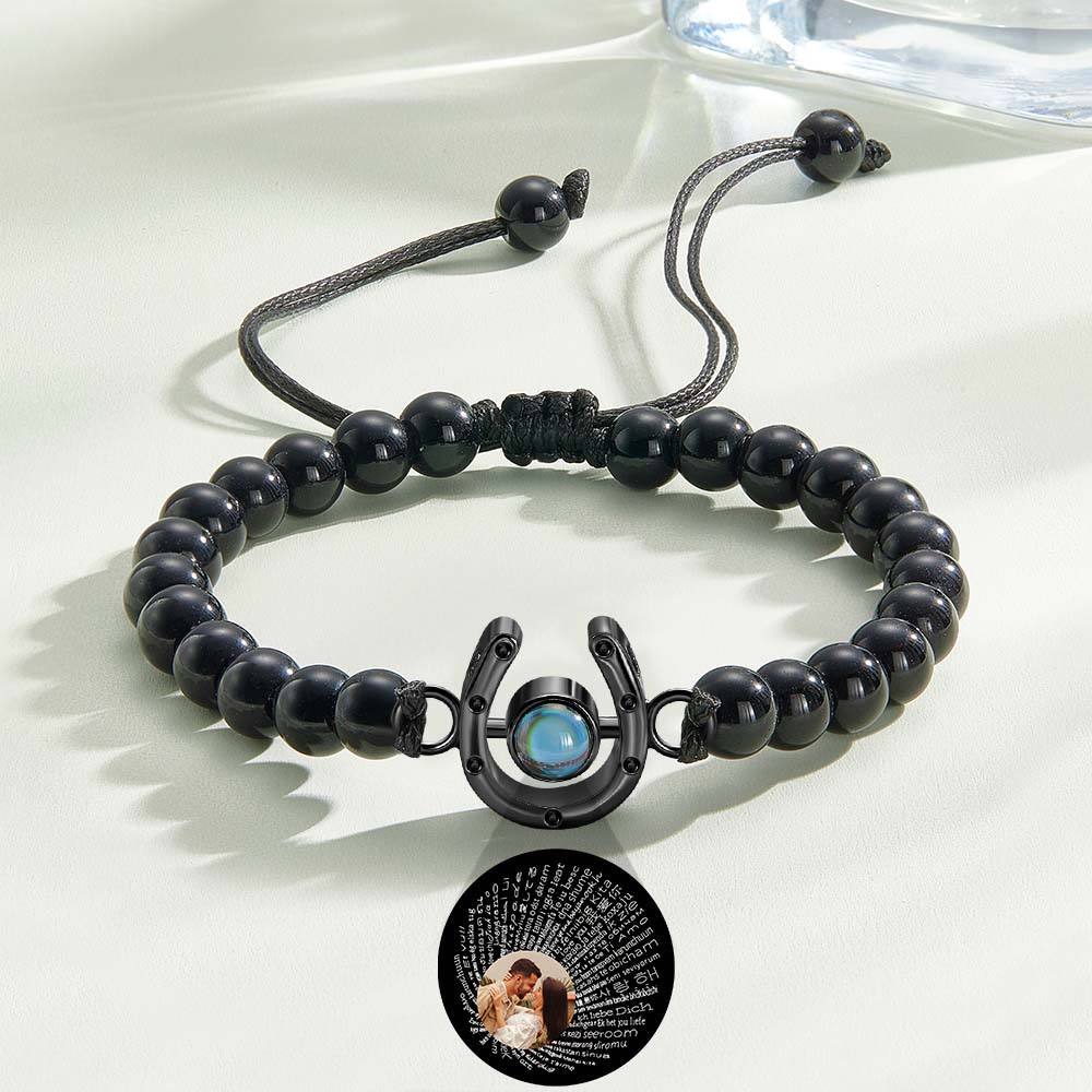 Personalized Horseshoe Charm Photo Projection Beads Bracelet Gift for Horse Lovers - soufeelmy