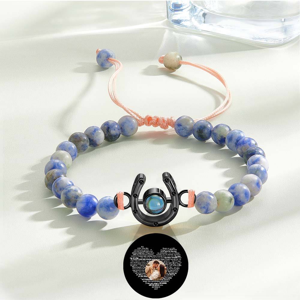 Personalized Horseshoe Charm Photo Projection Beads Bracelet Gift for Horse Lovers - soufeelmy