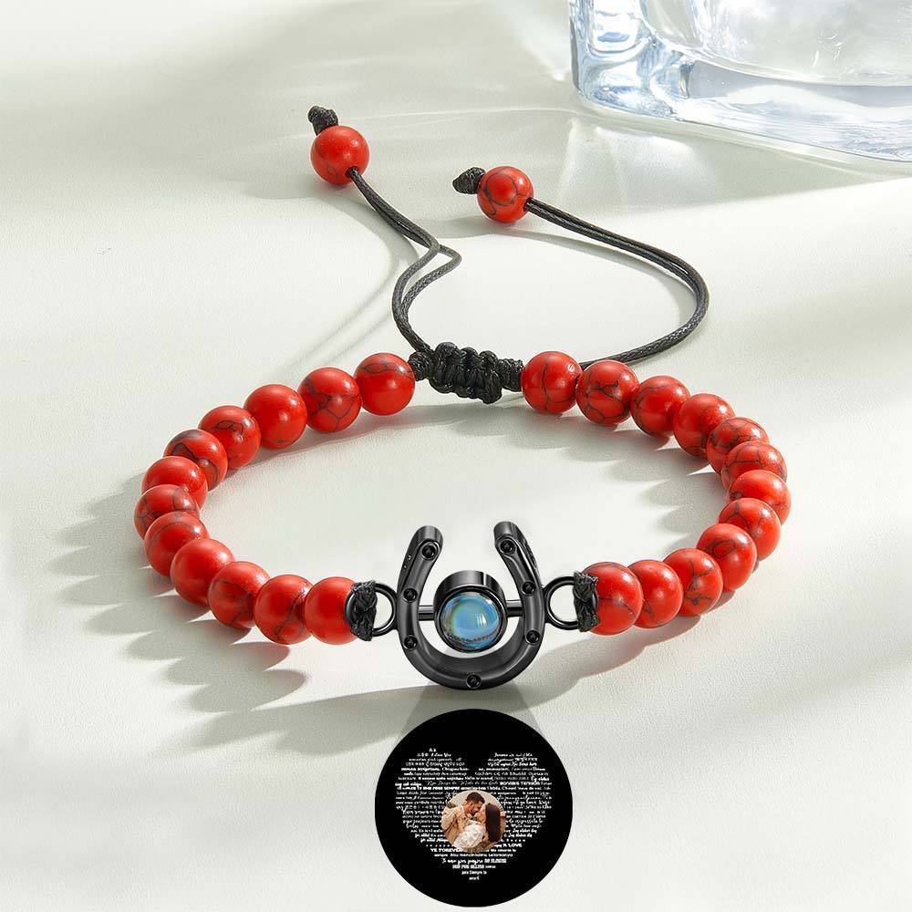 Personalized Horseshoe Charm Photo Projection Beads Bracelet Gift for Horse Lovers - soufeelmy