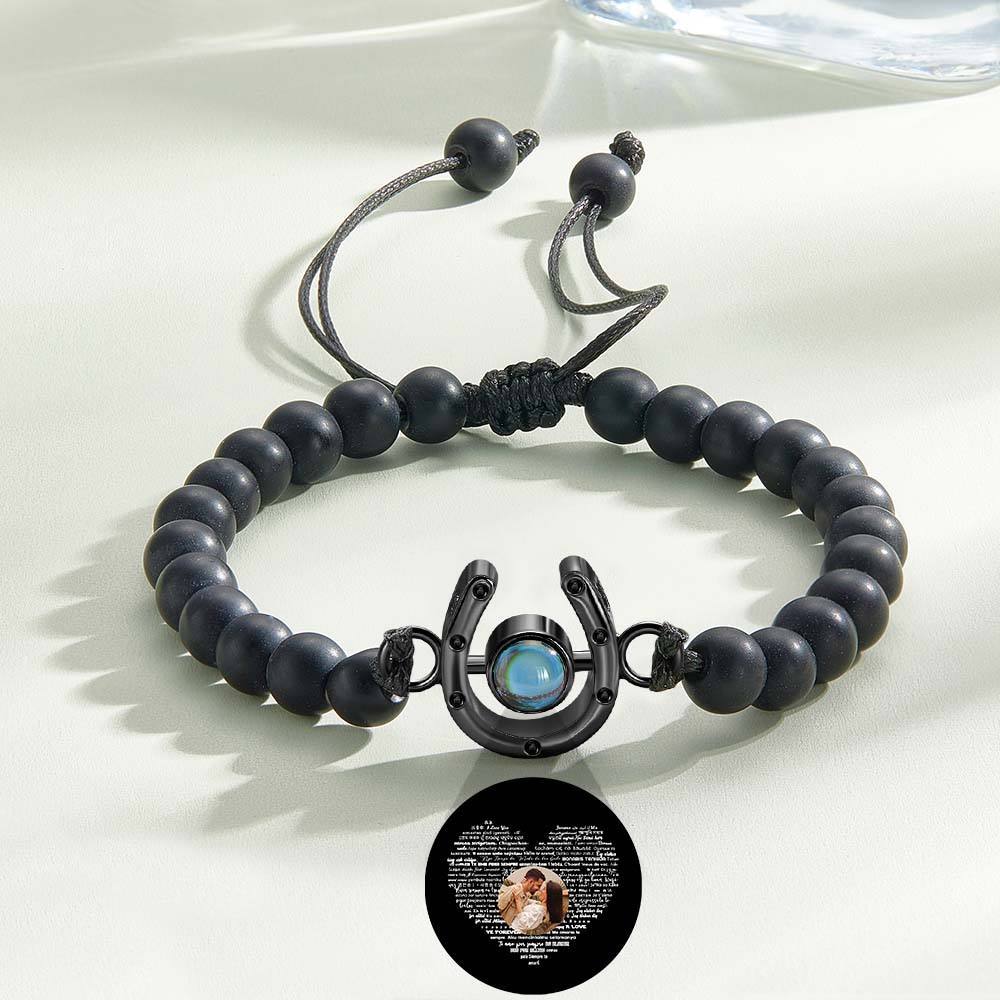 Personalized Horseshoe Charm Photo Projection Beads Bracelet Gift for Horse Lovers - soufeelmy