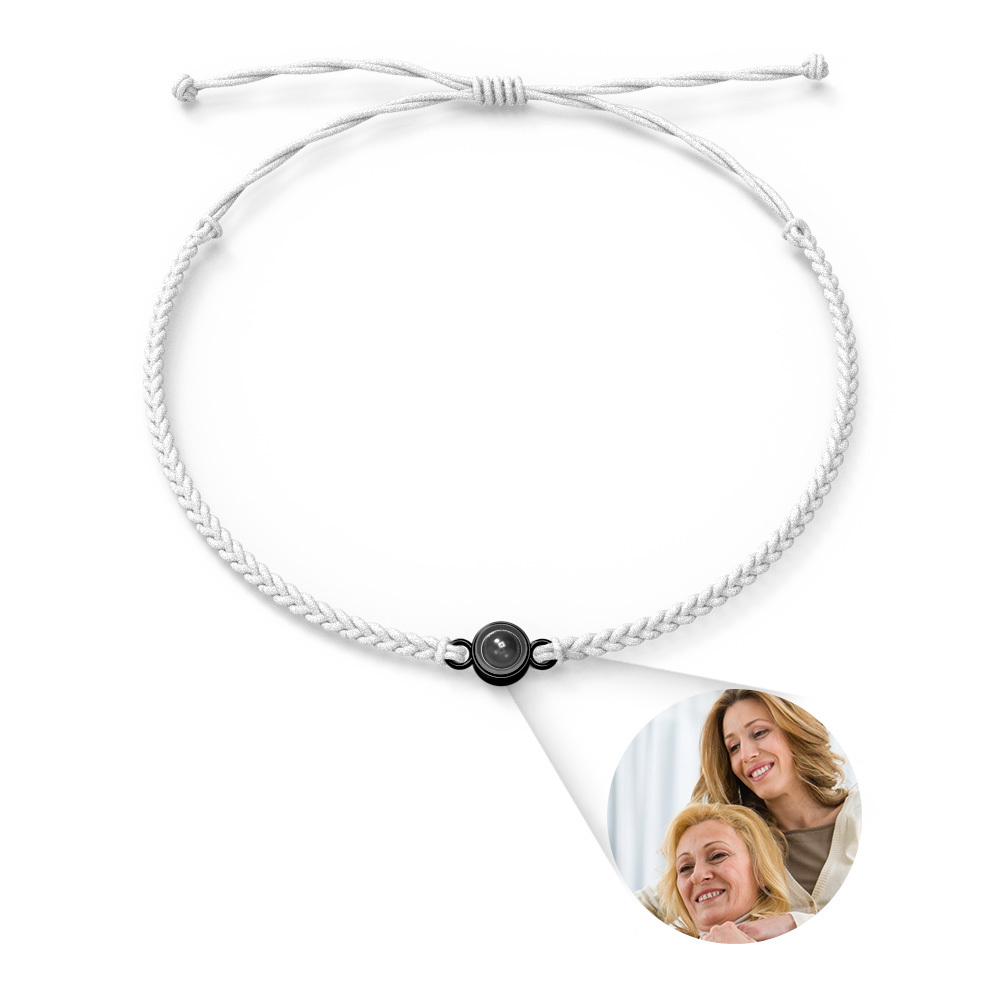 Personalized Photo Projection Couple Bracelet Braided Black Rope Circle Bracelet Gift for Mother's Day - soufeelmy