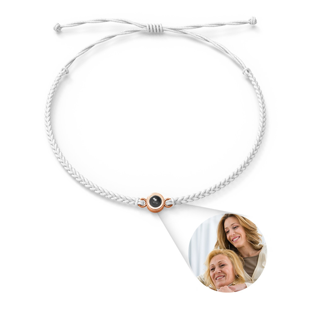 Personalized Photo Projection Couple Bracelet Braided Black Rope Circle Bracelet Gift for Mother's Day - soufeelmy