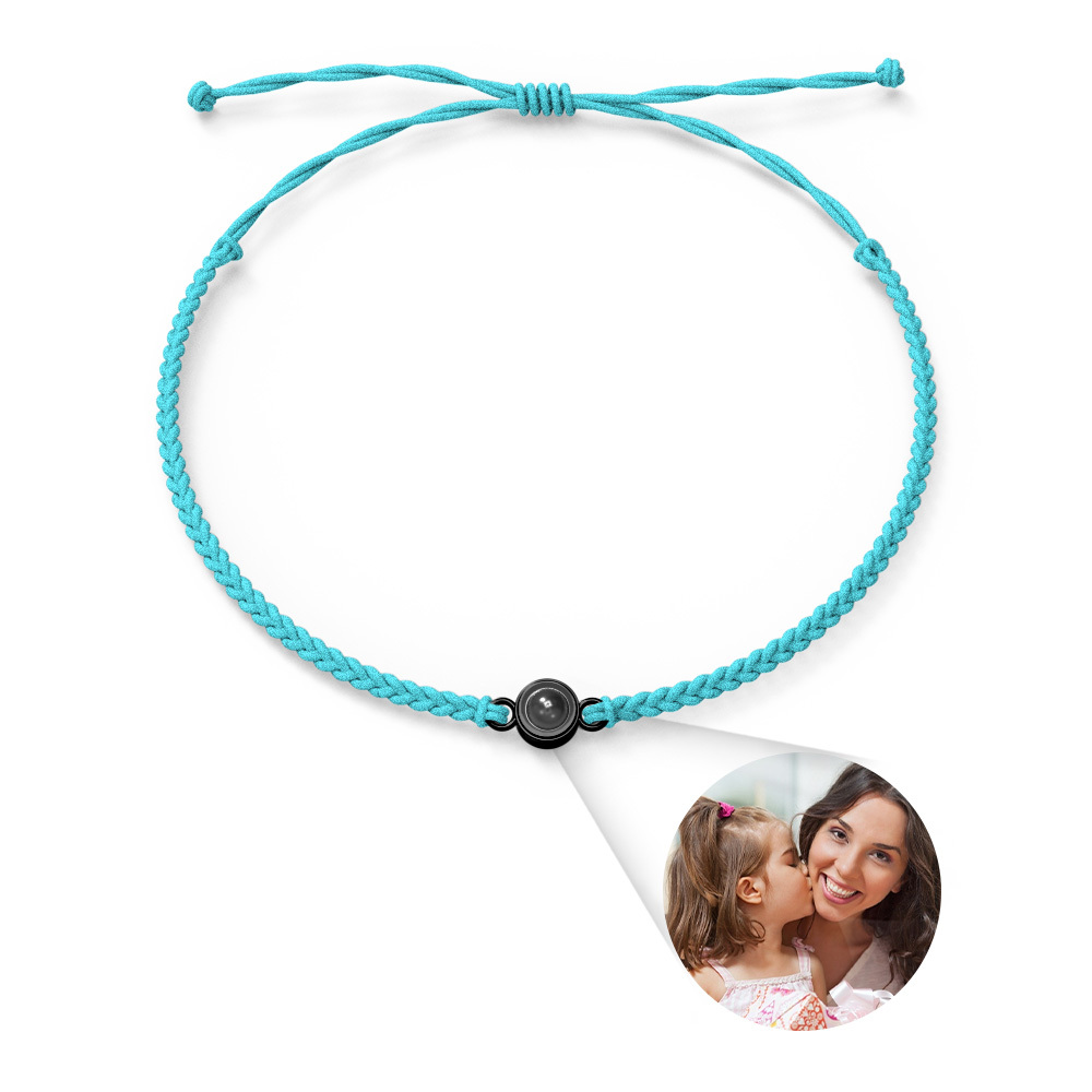 Personalized Photo Projection Couple Bracelet Braided Black Rope Circle Bracelet Gift for Mother's Day - soufeelmy
