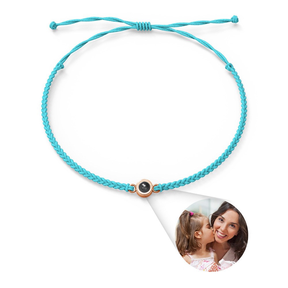 Personalized Photo Projection Couple Bracelet Braided Black Rope Circle Bracelet Gift for Mother's Day - soufeelmy