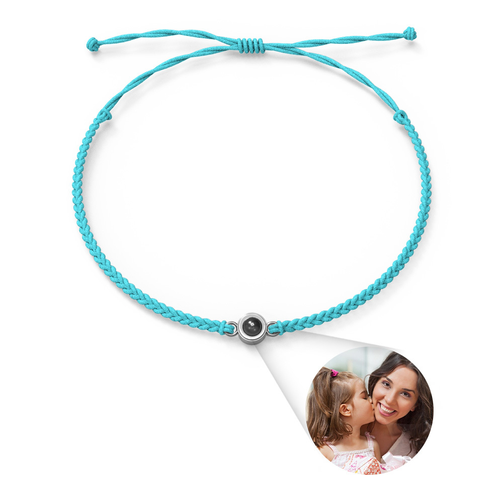 Personalized Photo Projection Couple Bracelet Braided Black Rope Circle Bracelet Gift for Mother's Day - soufeelmy