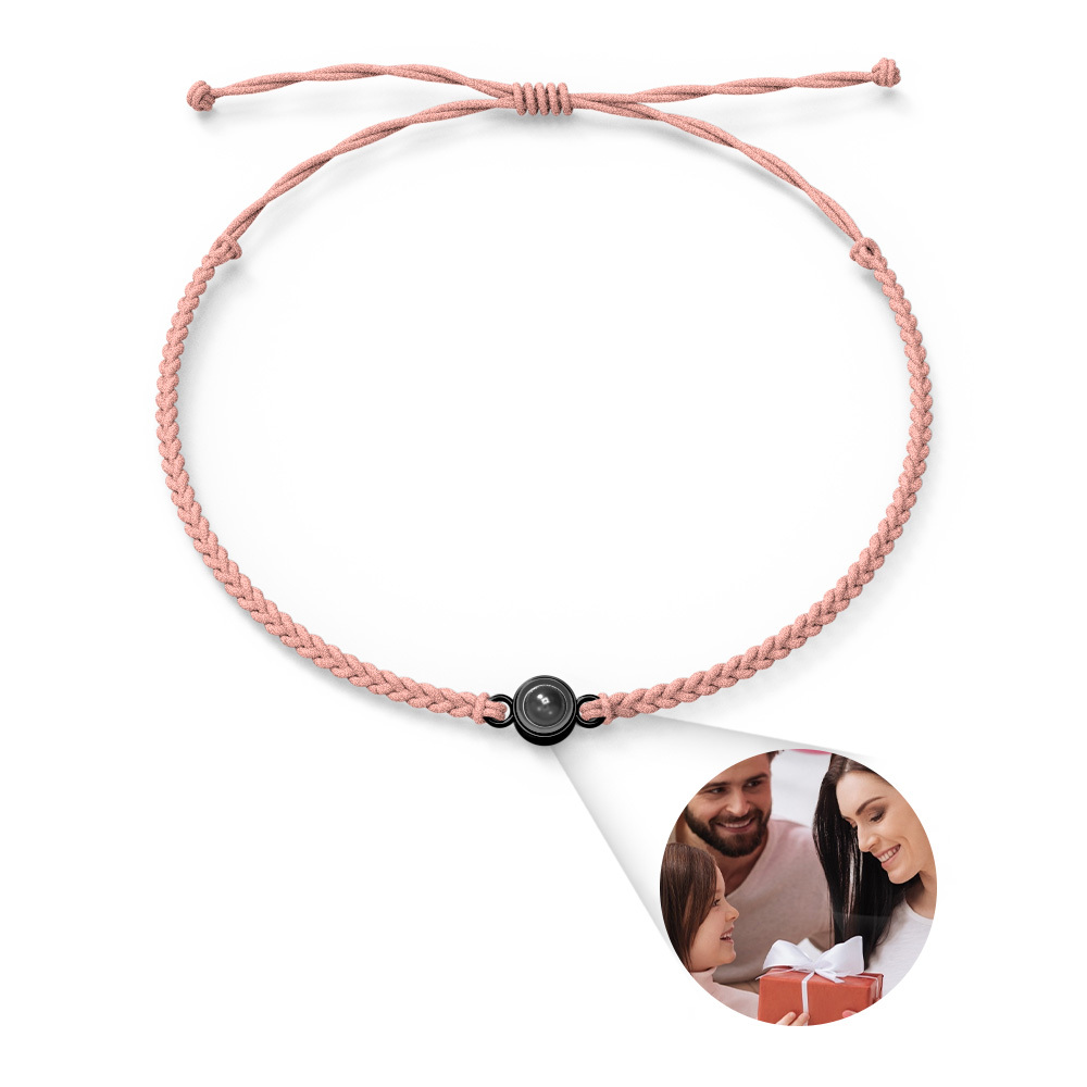 Personalized Photo Projection Couple Bracelet Braided Black Rope Circle Bracelet Gift for Mother's Day - soufeelmy