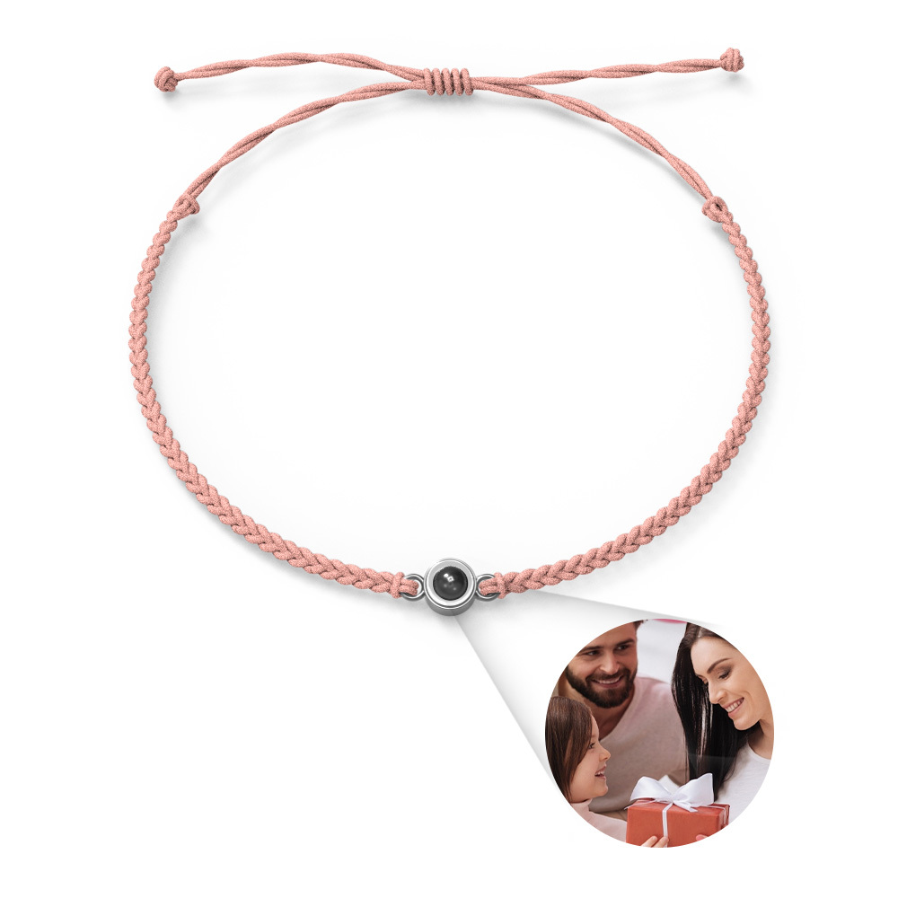 Personalized Photo Projection Couple Bracelet Braided Black Rope Circle Bracelet Gift for Mother's Day - soufeelmy