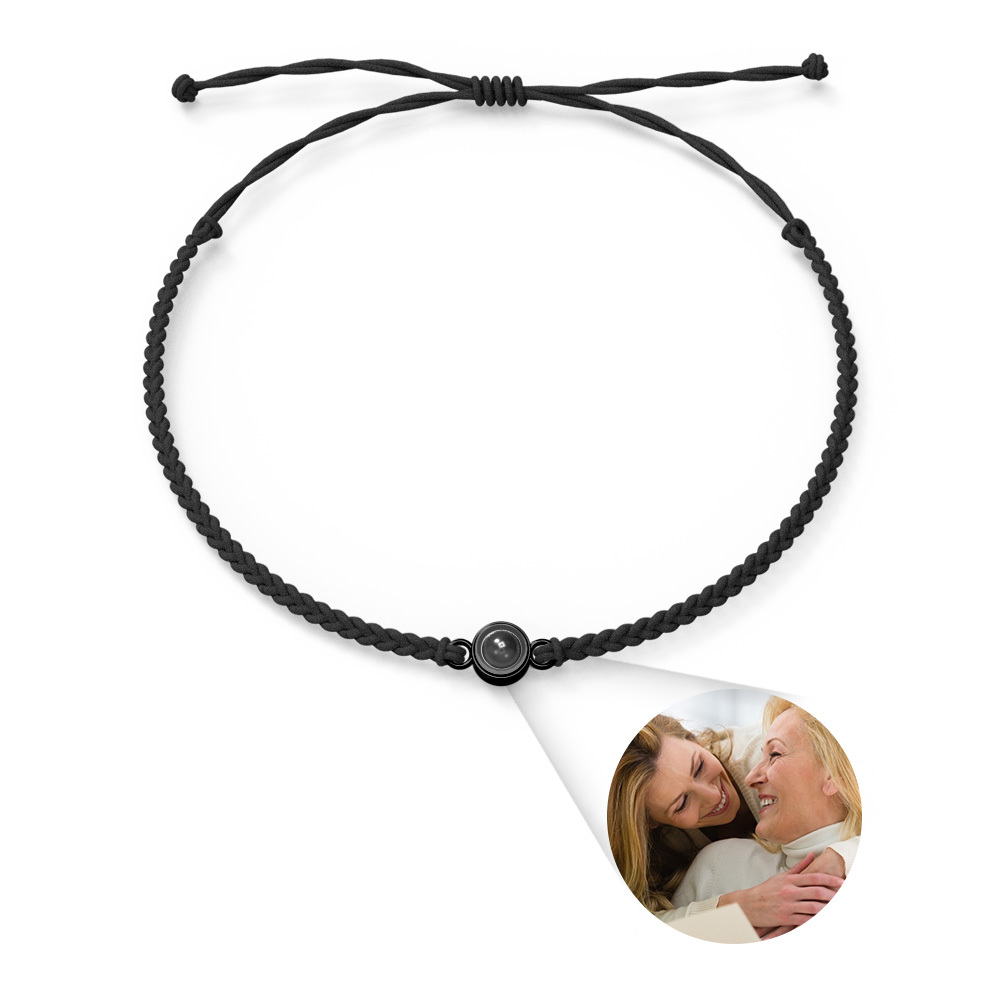 Personalized Photo Projection Couple Bracelet Braided Black Rope Circle Bracelet Gift for Mother's Day - soufeelmy