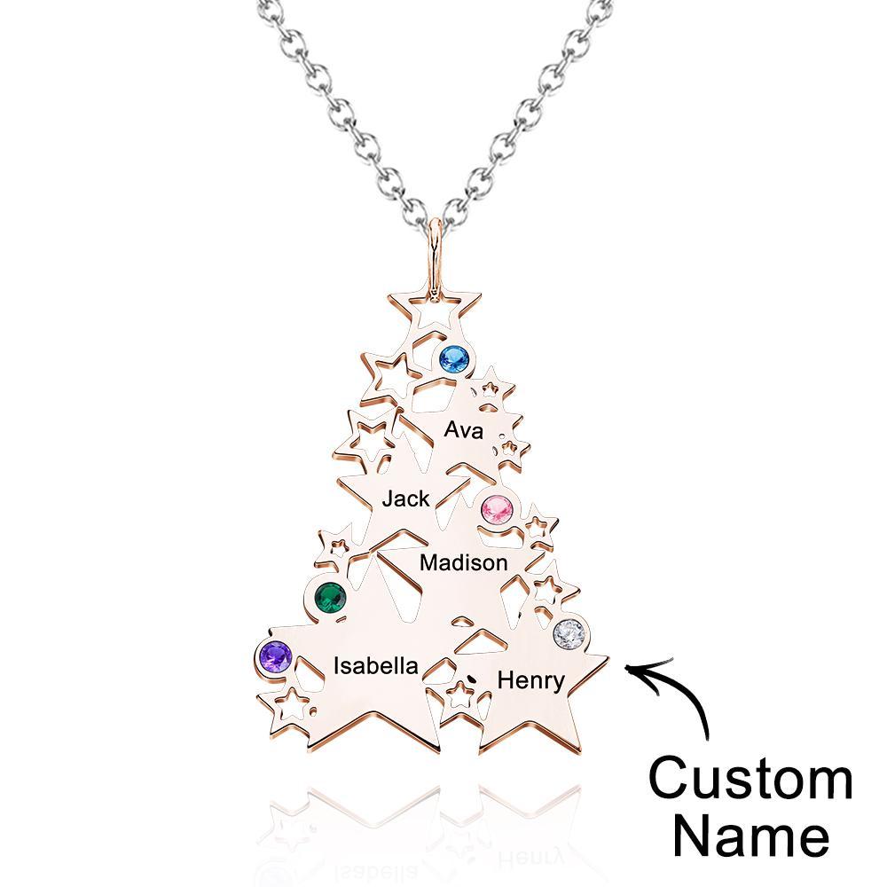 Custom Engraved Birthstone Necklace Star Christmas Tree Gifts - soufeelmy