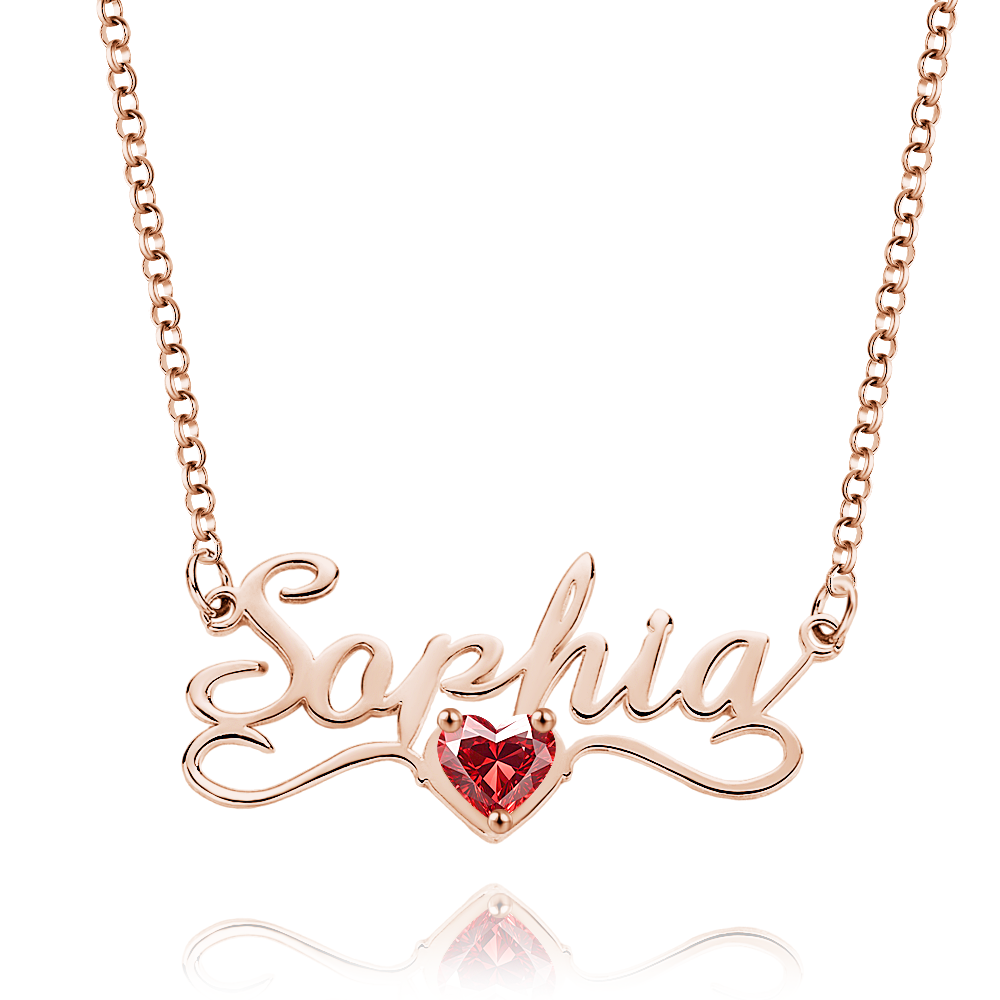 Personalized Name Necklace with Heart Birthstone Birthday Anniversary Gift for Her - soufeelmy