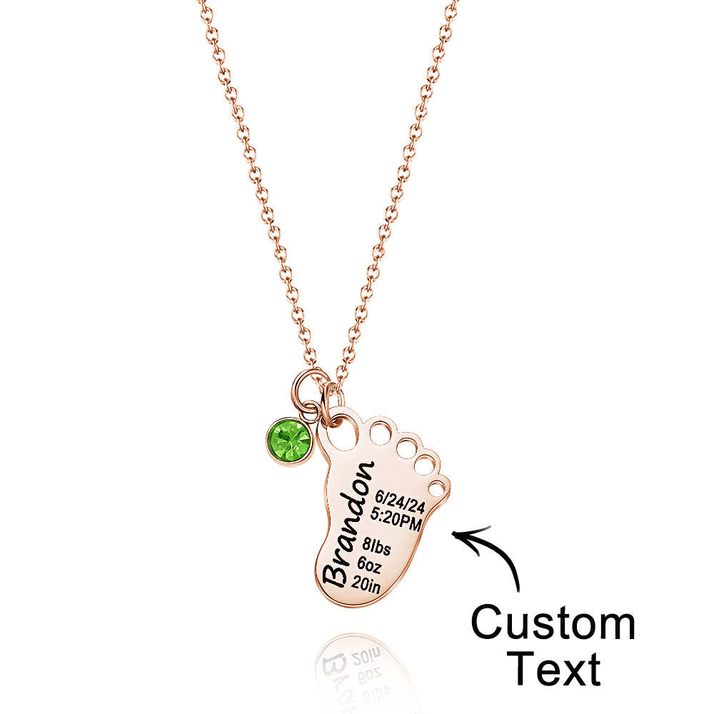 Personalized Baby Foot Pendant Necklace with Birthstone Necklace Birthday Baby Shower Gift for Kid New Mom - soufeelmy