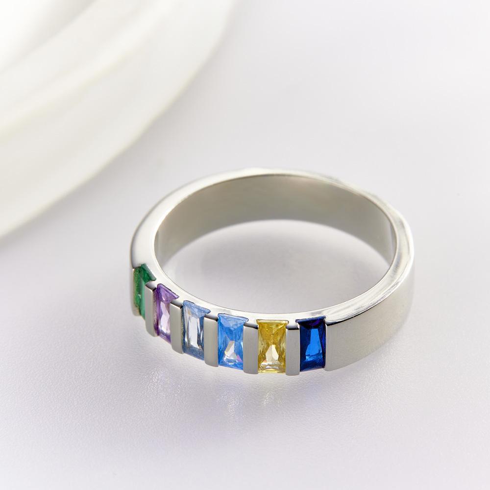Custom Baguette Birthstone Ring Personalized Family Ring Gift For Her - soufeelmy