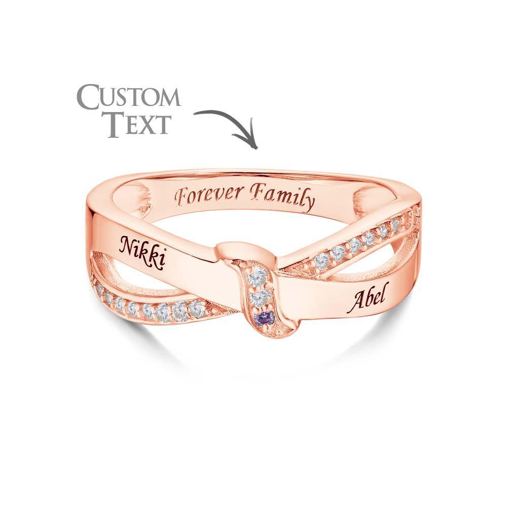 Custom Name and Text Birthstone Ring Rose Gold Plated Personalized Family Ring Gift For Her - soufeelmy