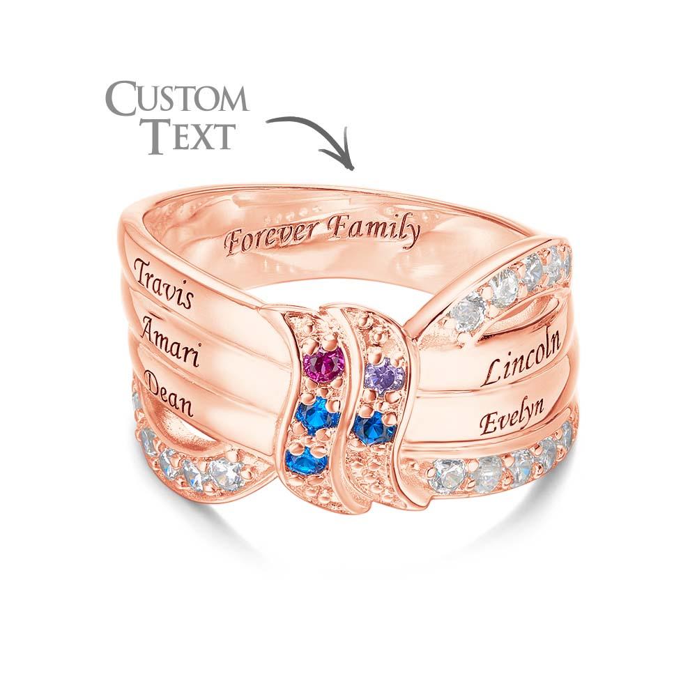 Custom Name and Text Birthstone Ring Rose Gold Plated Personalized Family Ring Gift For Her - soufeelmy