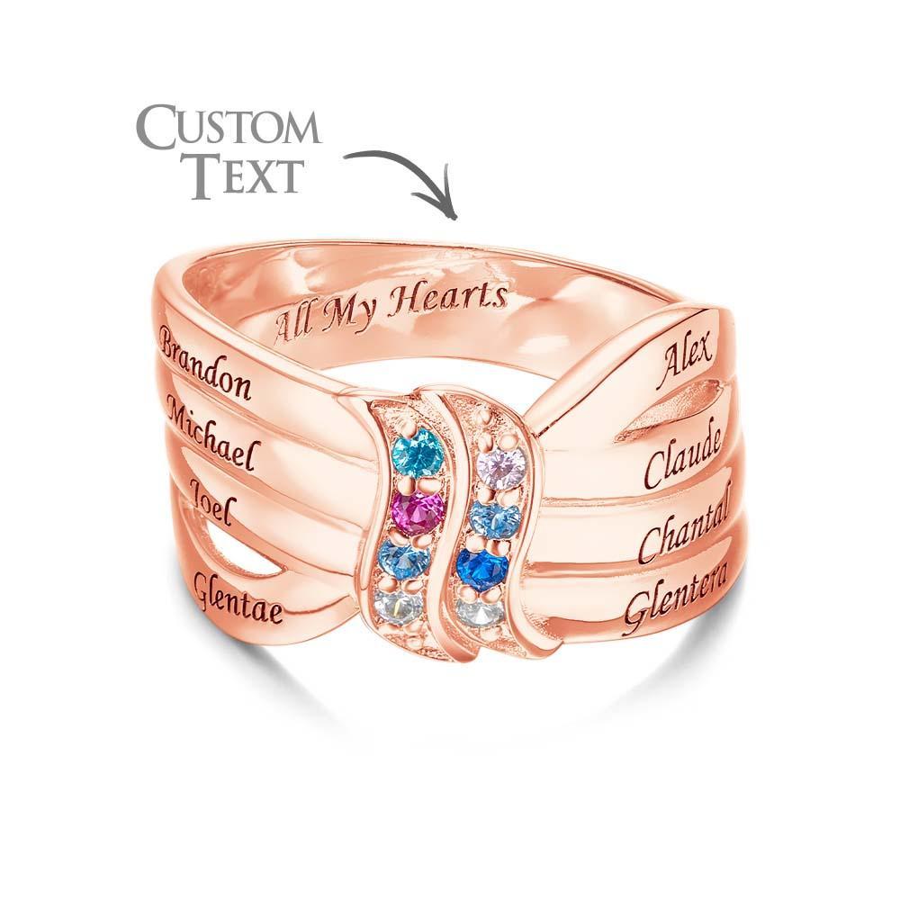 Custom Name and Text Birthstone Ring Rose Gold Plated Personalized Family Ring Gift For Her - soufeelmy