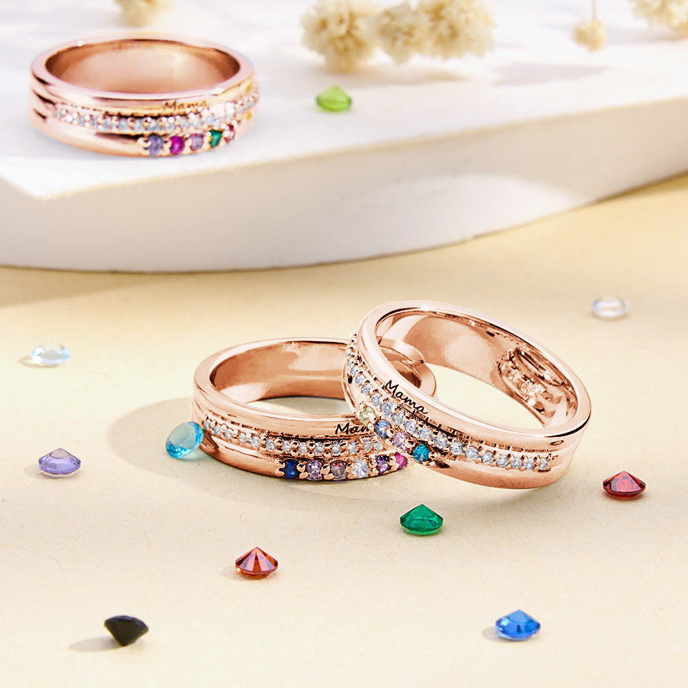 Personalized Birthstones Ring with Engraved Text Ring Jewelry Birthday Gift for Women - soufeelmy