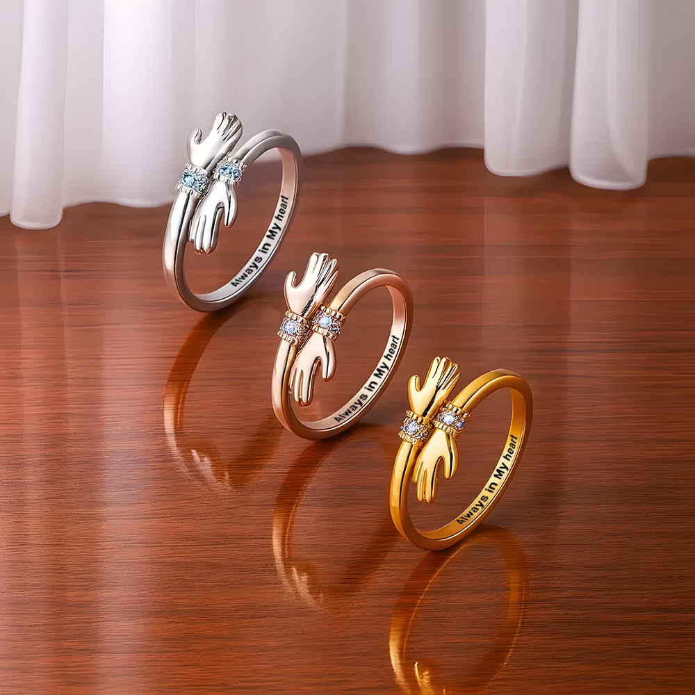 Custom Birthstone Hug Ring Personalized Jewelry Gift for Her Birthday, Anniversary and Valentine’s Day - soufeelmy