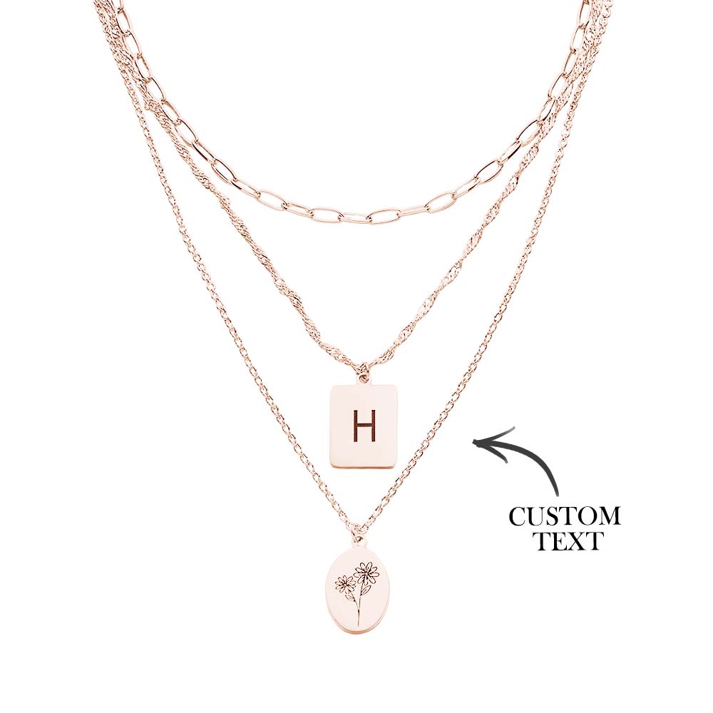 Layered Custom Letter Flower Necklace Personalized Necklace Anniversary Gifts for Women - soufeelmy