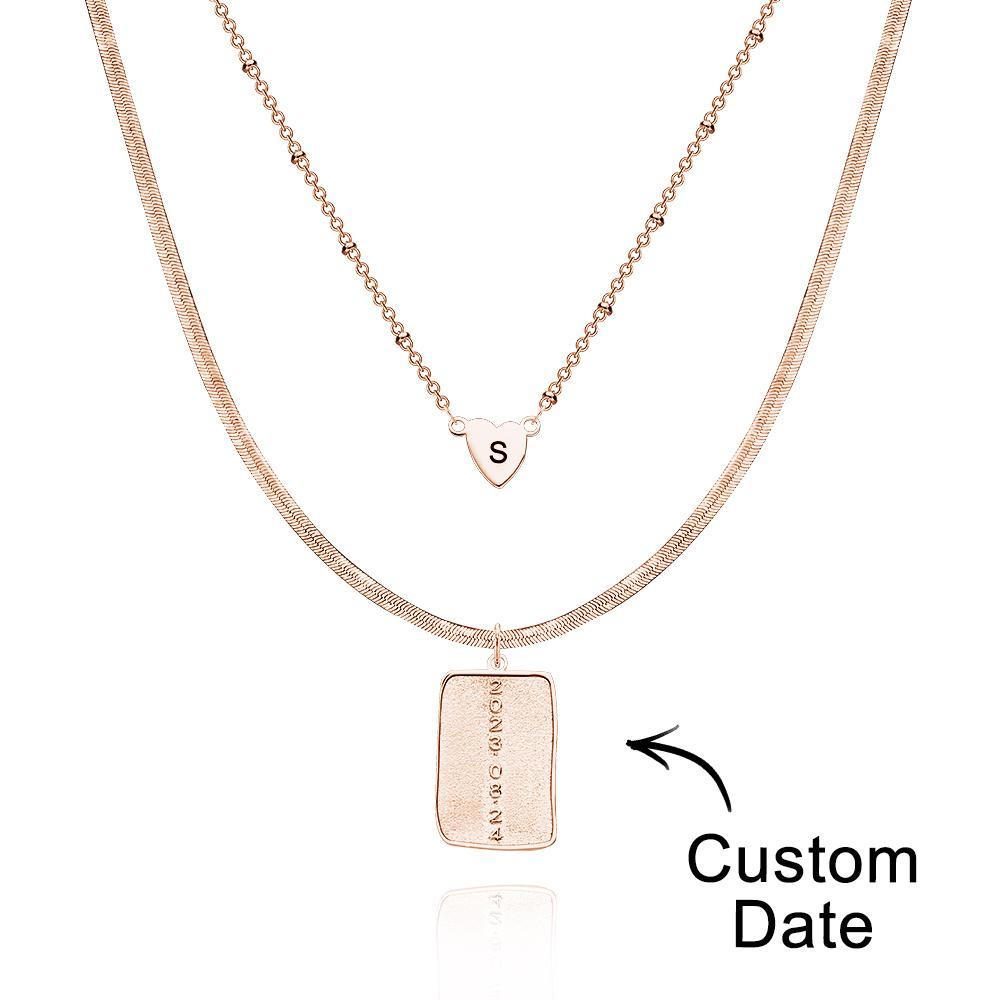 Layered Custom Letter Necklace Personalized Date Necklace Anniversary Gifts for Women - soufeelmy