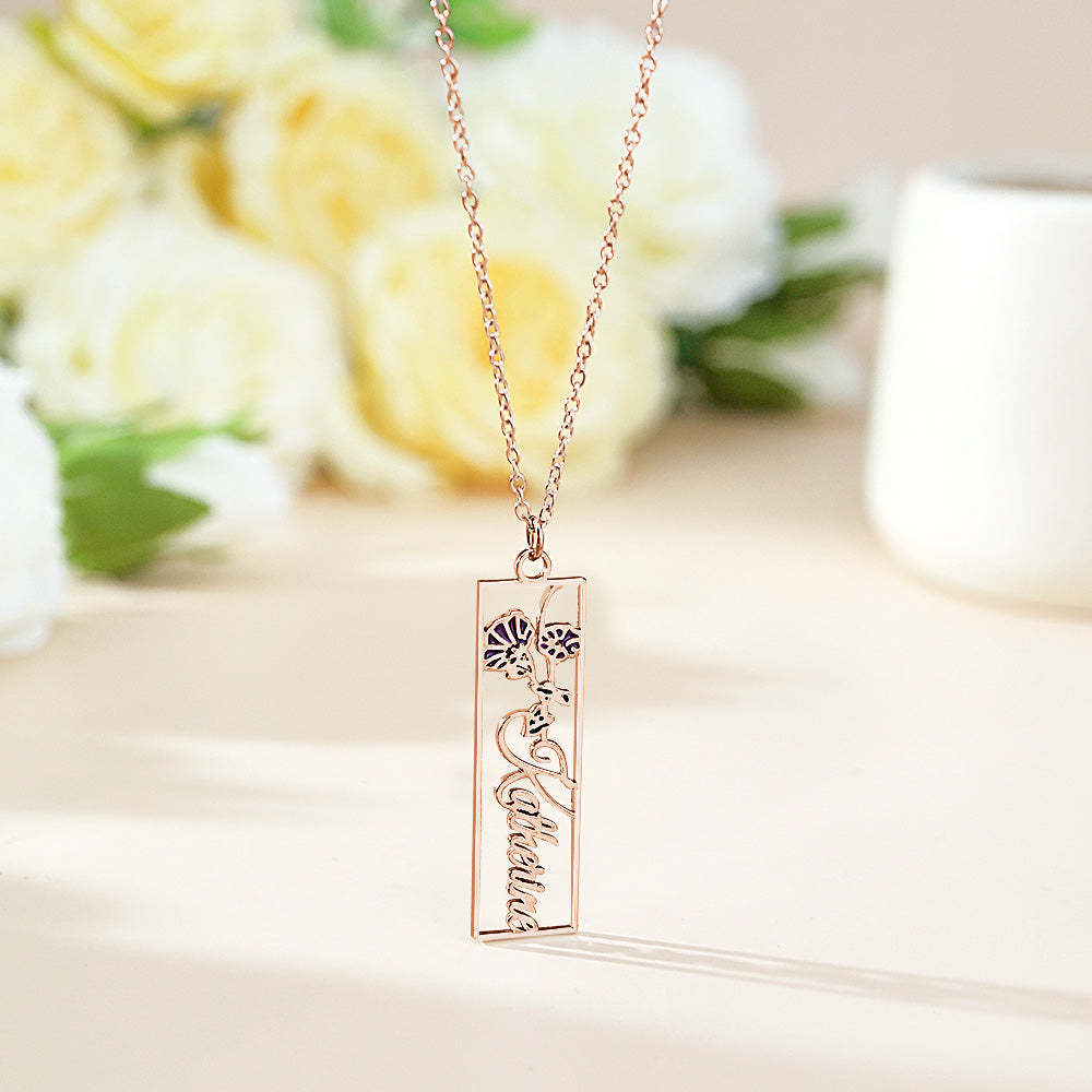 Personalized Birth Flower Name Necklace Bride Bridesmaid Gift for Women - soufeelmy