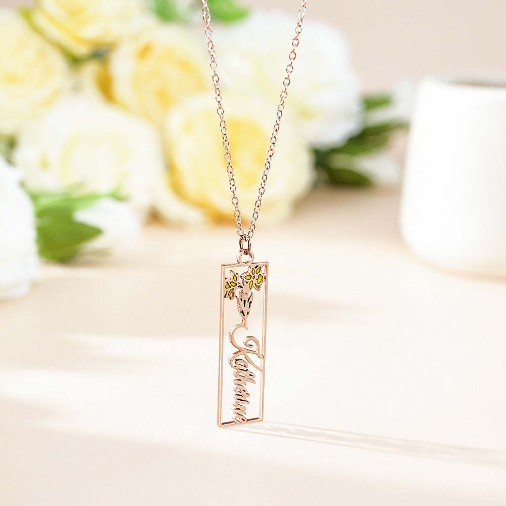 Personalized Birth Flower Name Necklace Bride Bridesmaid Gift for Women - soufeelmy
