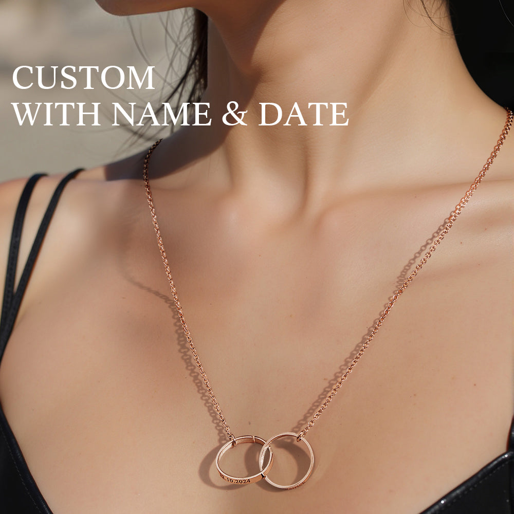 Personalized Double Ring Necklace with Engraved Name Wedding Gift for Bride - soufeelmy