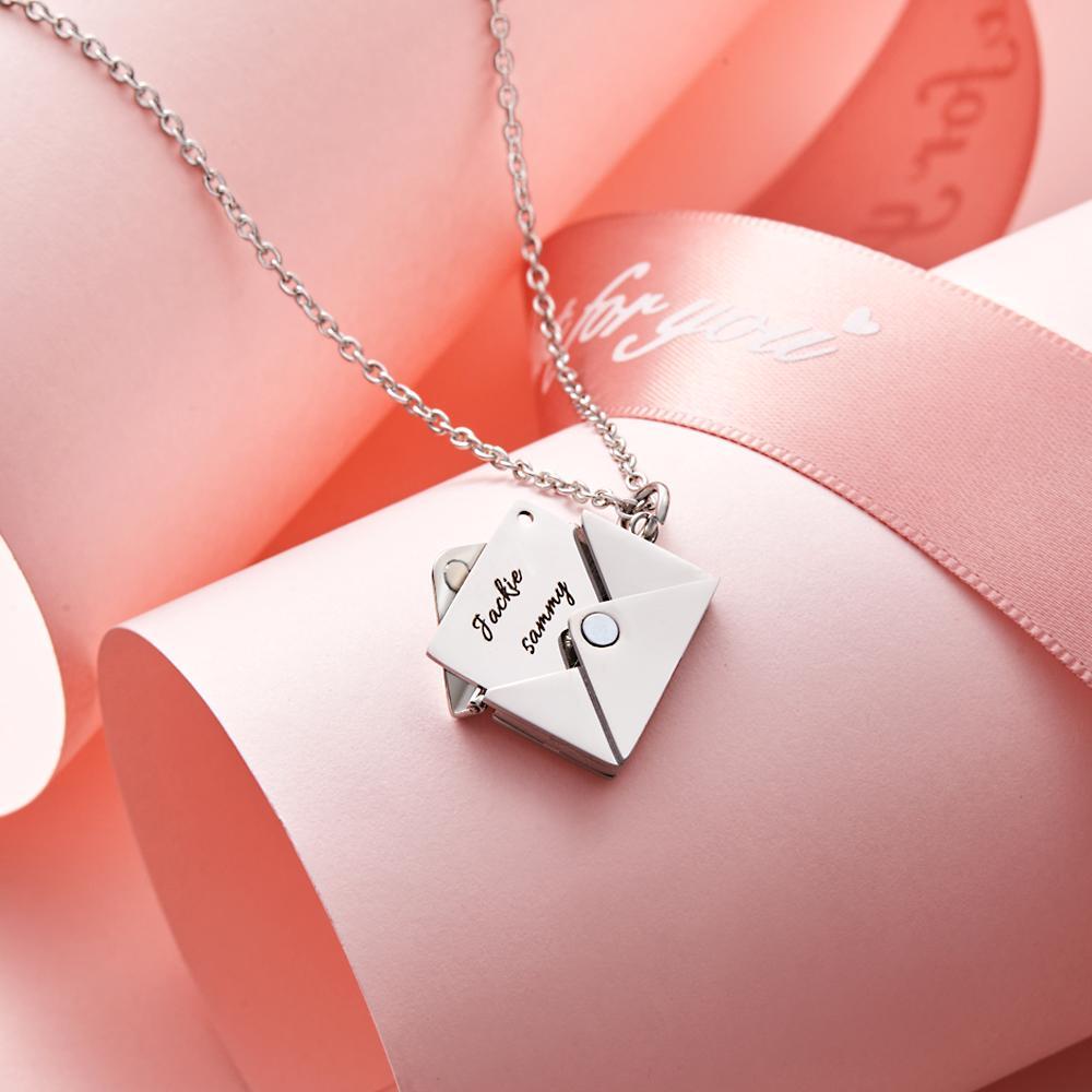 Custom Engraved Necklace Envelope Letter Secret Message Creative Gifts -