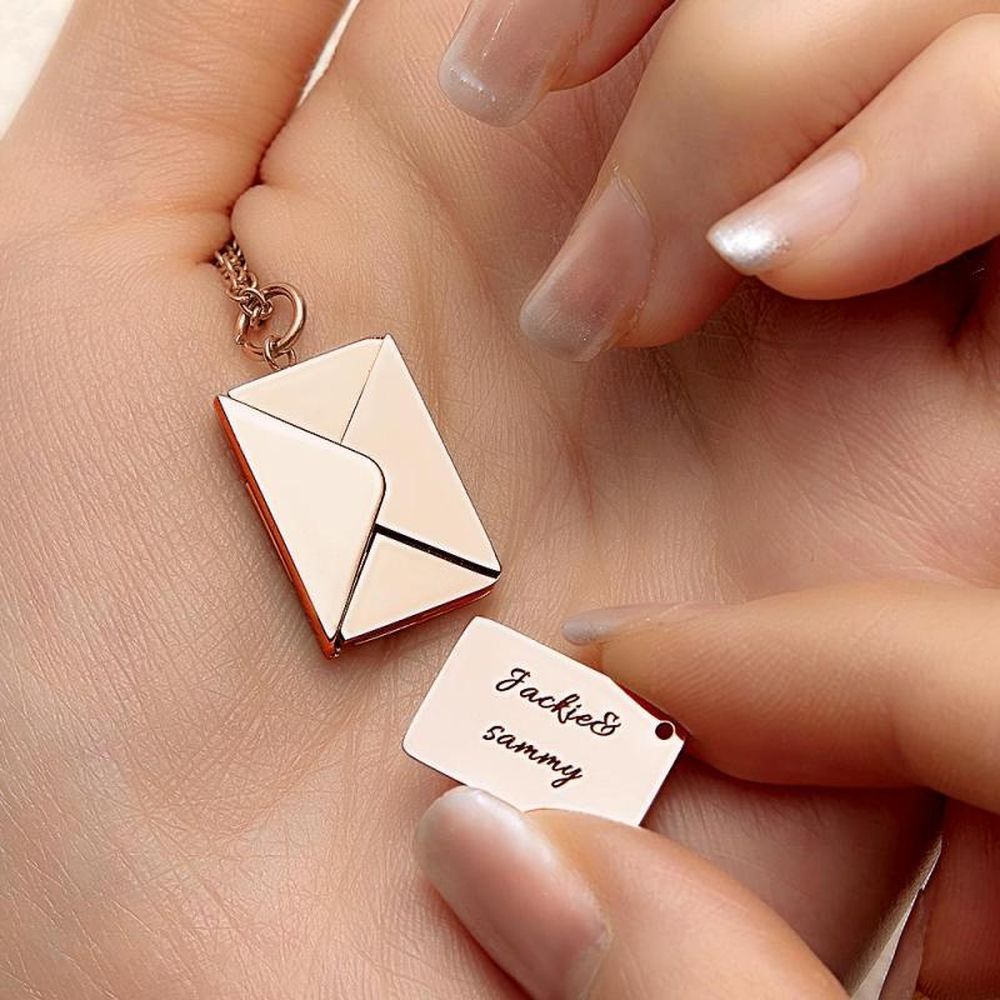 Custom Photo Necklace Engraved Text Jewelry and Key Chains Envelope Letter Secret Message Creative Gifts for Valentines' Day - soufeelmy