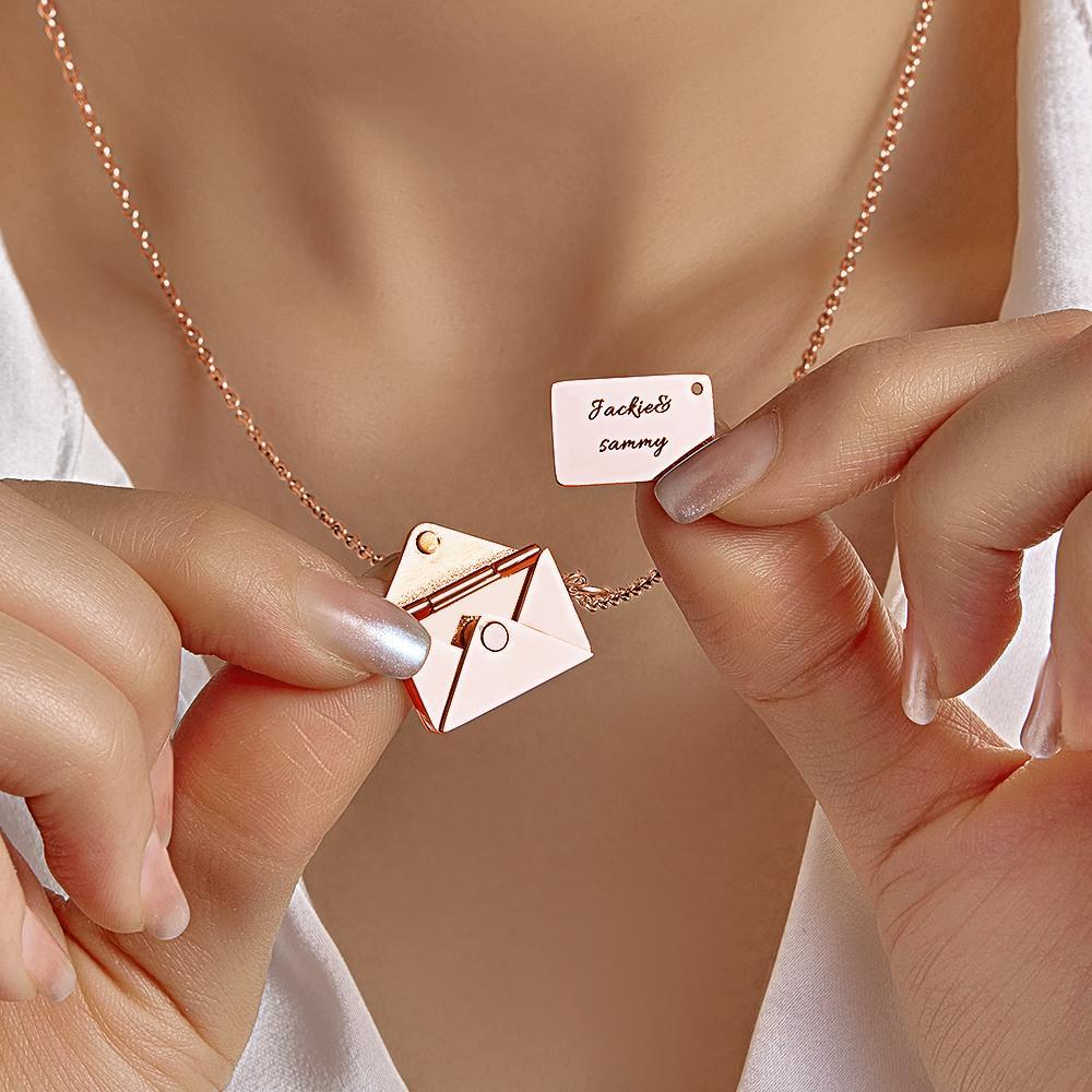 Custom Engraved Necklace Envelope Letter Secret Message Creative Gifts