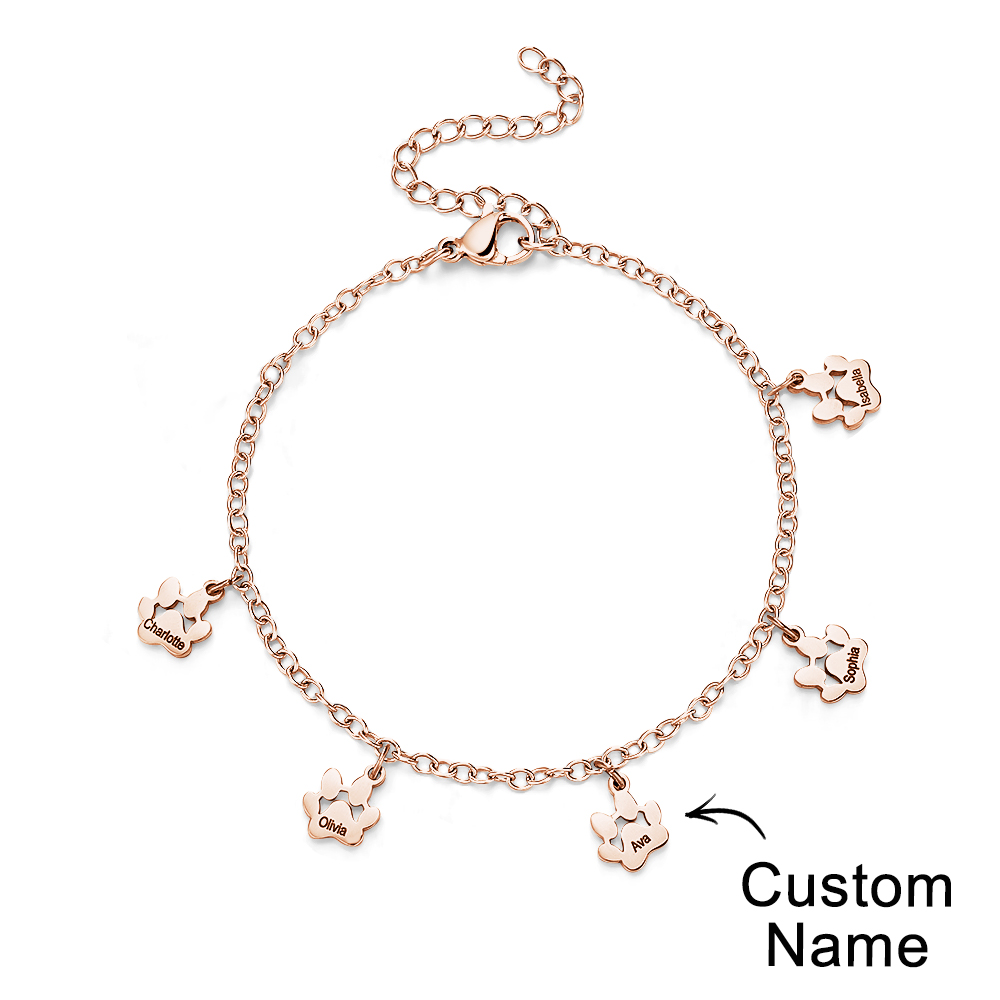 Custom Name Paw Print Bracelets 1-6 Names Dog Paw Bracelets Minimalist Cat Paw Bracelets for Pet Lover - soufeelmy