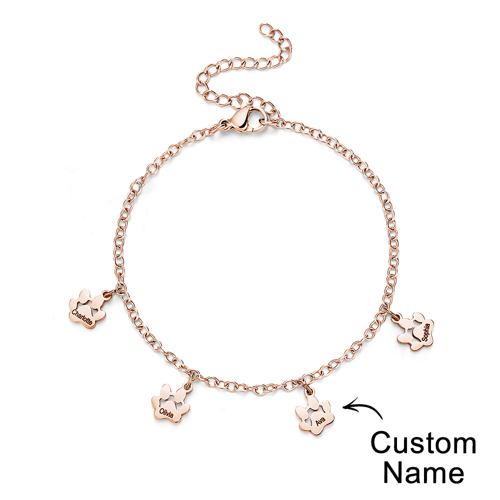 Custom Name Paw Print Bracelets 1-6 Names Dog Paw Bracelets Minimalist Cat Paw Bracelets for Pet Lover - soufeelmy
