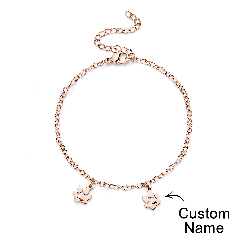 Custom Name Paw Print Bracelets 1-6 Names Dog Paw Bracelets Minimalist Cat Paw Bracelets for Pet Lover - soufeelmy