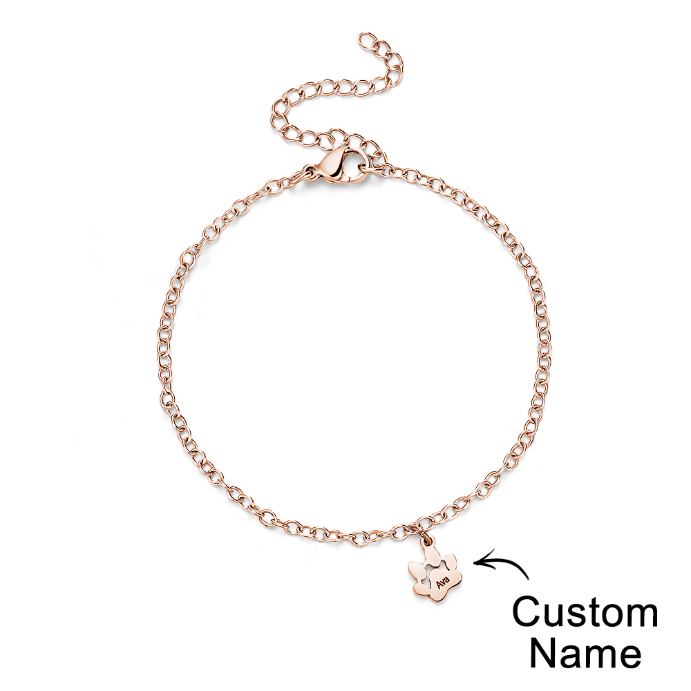 Custom Name Paw Print Bracelets 1-6 Names Dog Paw Bracelets Minimalist Cat Paw Bracelets for Pet Lover - soufeelmy