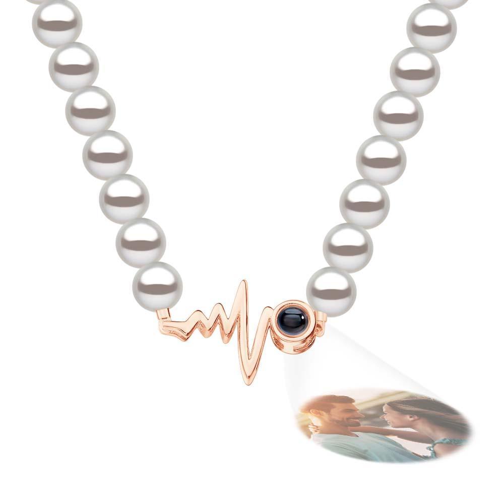 Custom Projection Necklace Heartbeat Style Pearl Chain Gift for Her - soufeelmy