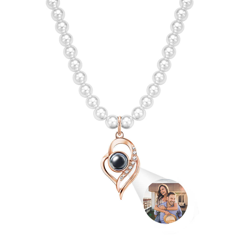 Custom Projection Necklace Double Heart Pearl Gift for Her - soufeelmy