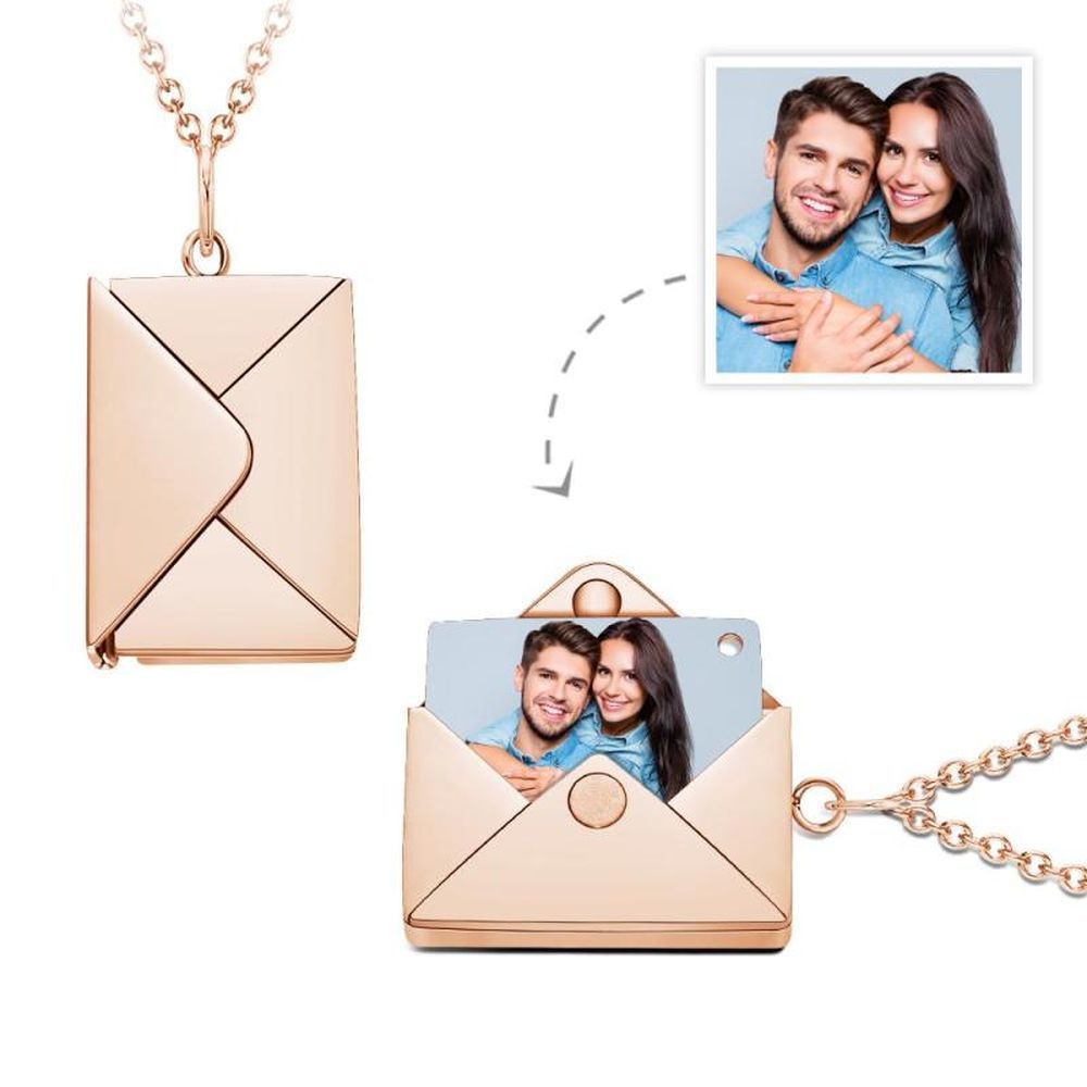 Custom Photo Necklace Engraved Text Jewelry and Key Chains Envelope Letter Secret Message Creative Gifts for Valentines' Day - soufeelmy