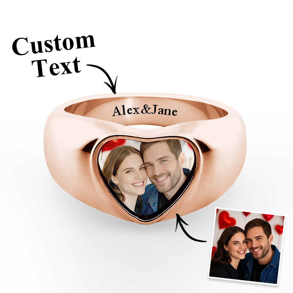 Customized Signet Photo Rings Heart Chunky Band Ring Stainless Steel Personalized Jewelry for Men Women - soufeelmy