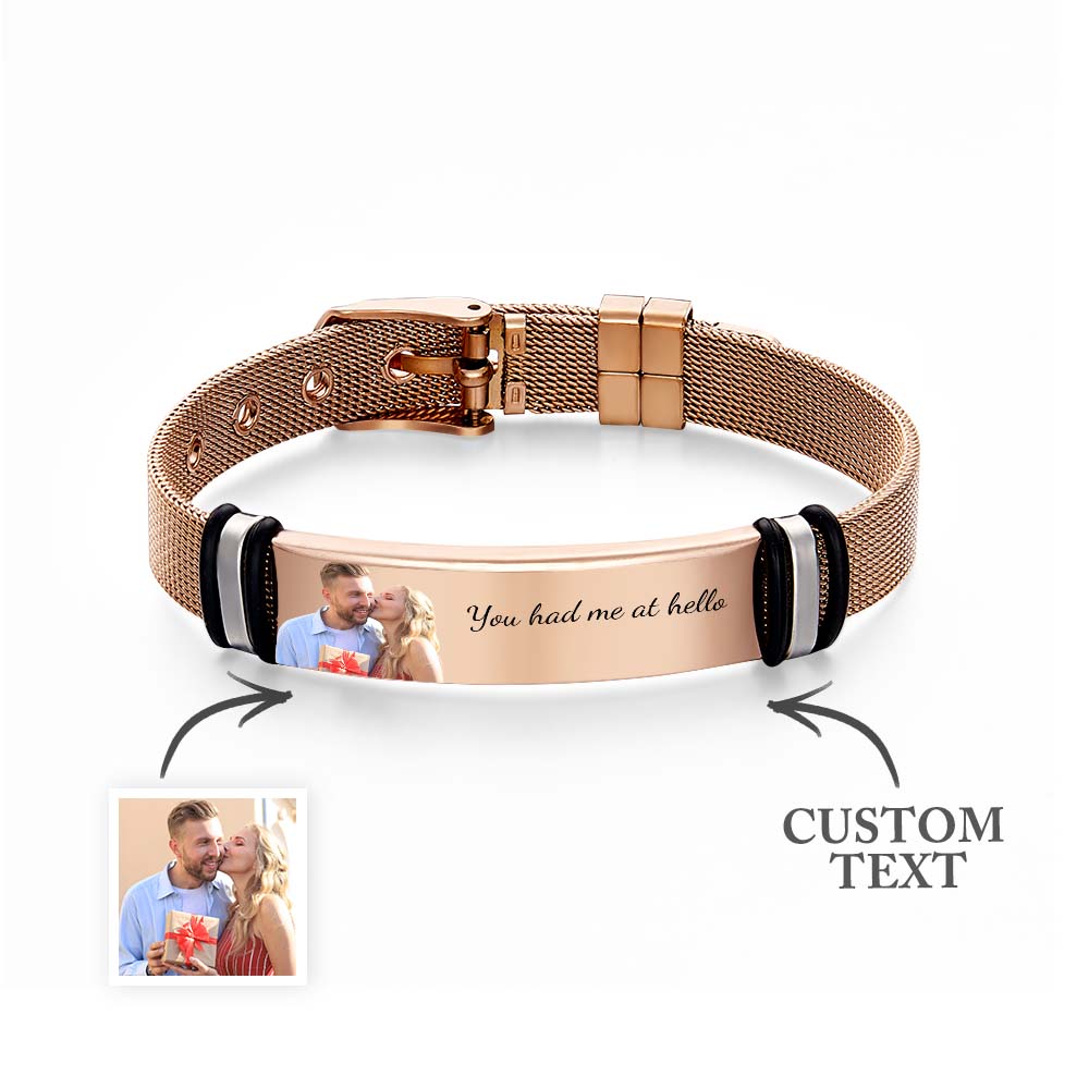 Custom Photo Engraved Bracelet Rose Gold Gift for Wedding Day - soufeelmy