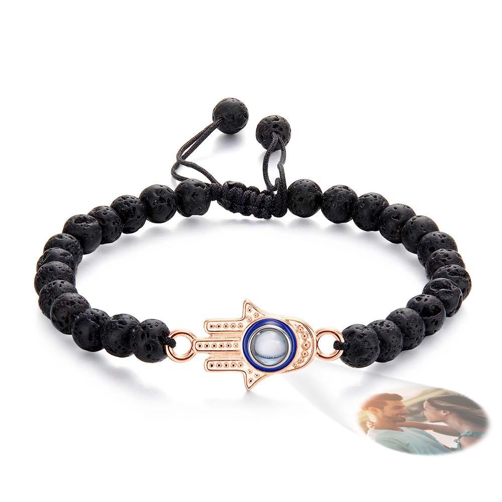 Custom Photo Projection Beaded Bracelet Hamsa Evil Eye Men's Amulet Bracelet for Him - soufeelmy