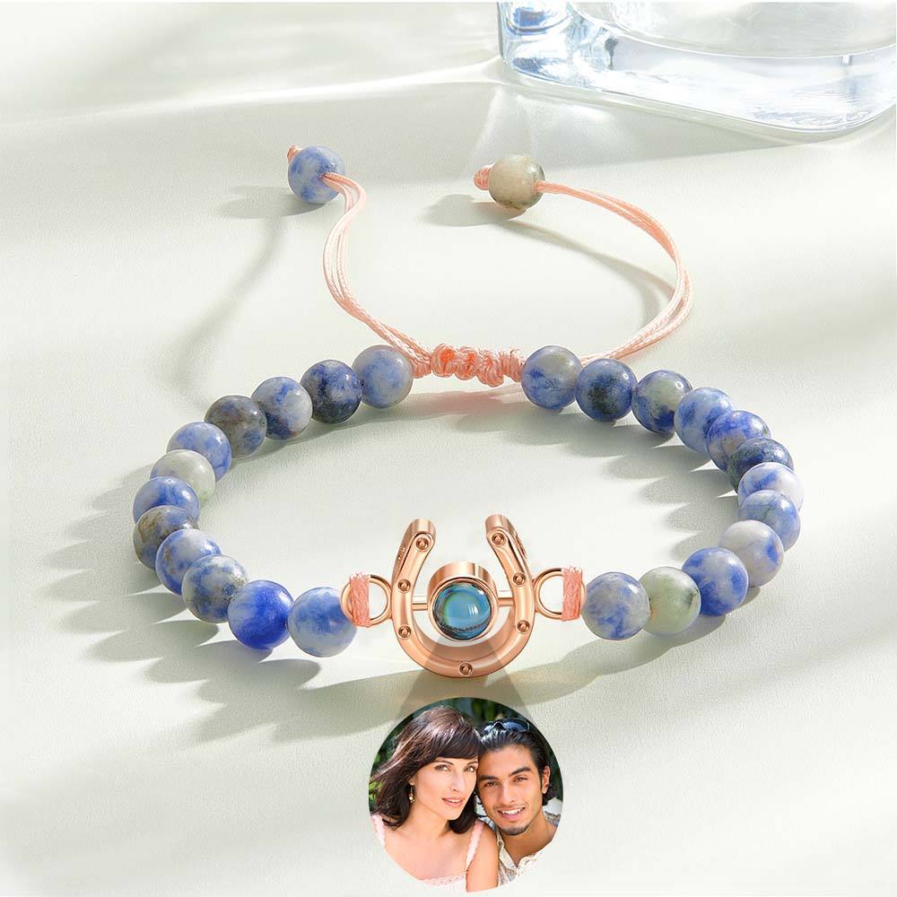 Personalized Horseshoe Charm Photo Projection Beads Bracelet Gift for Horse Lovers - soufeelmy