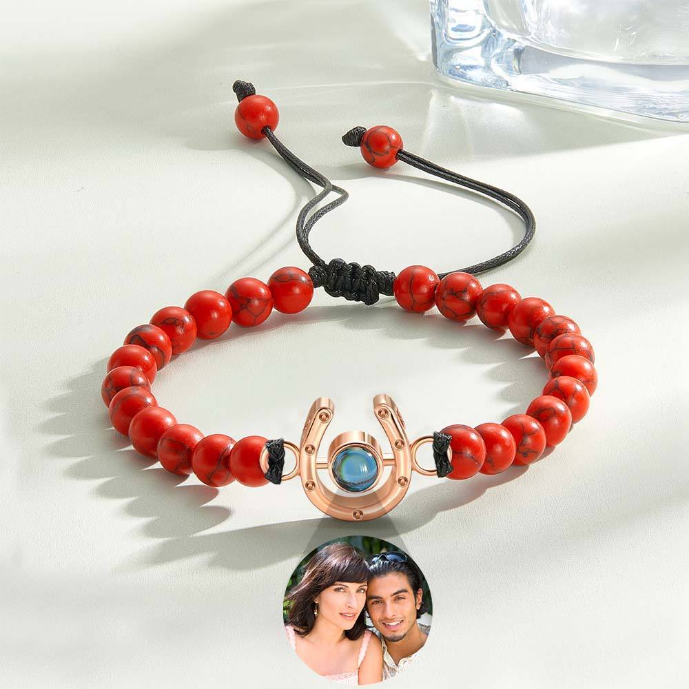 Personalized Horseshoe Charm Photo Projection Beads Bracelet Gift for Horse Lovers - soufeelmy