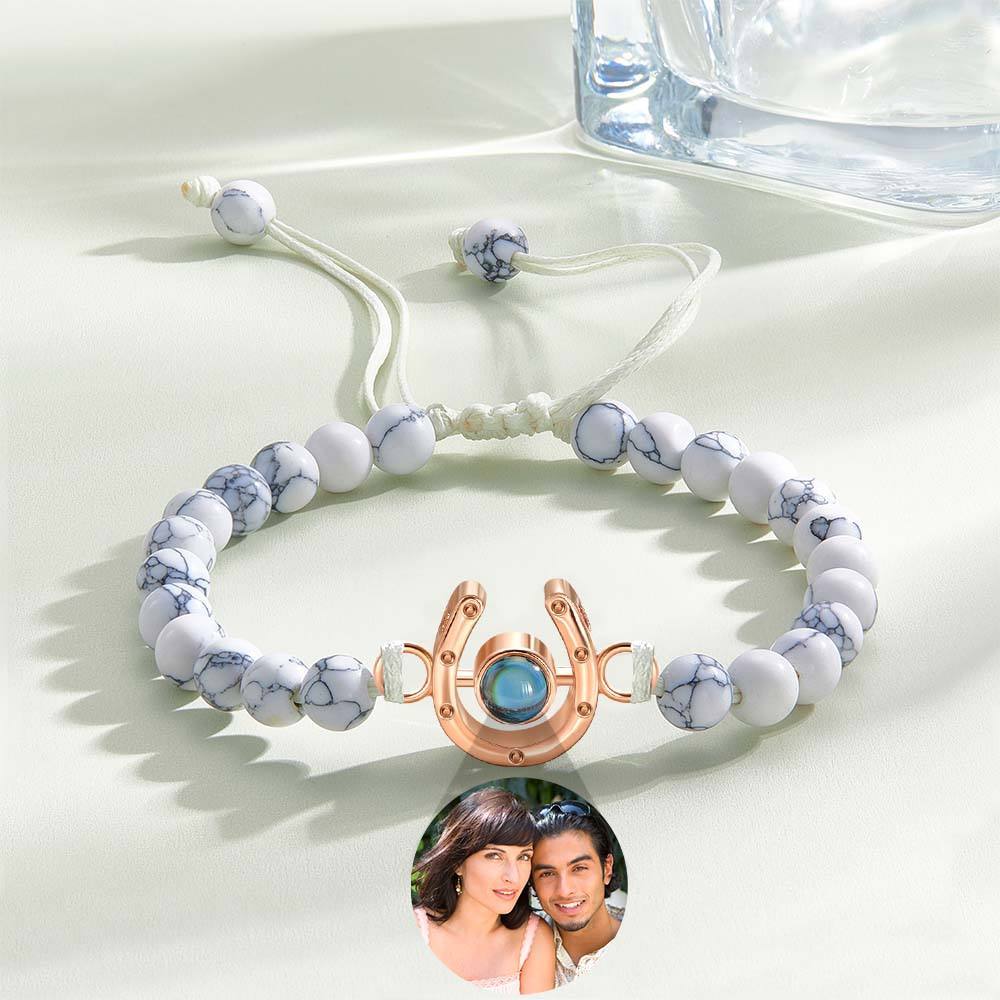 Personalized Horseshoe Charm Photo Projection Beads Bracelet Gift for Horse Lovers - soufeelmy