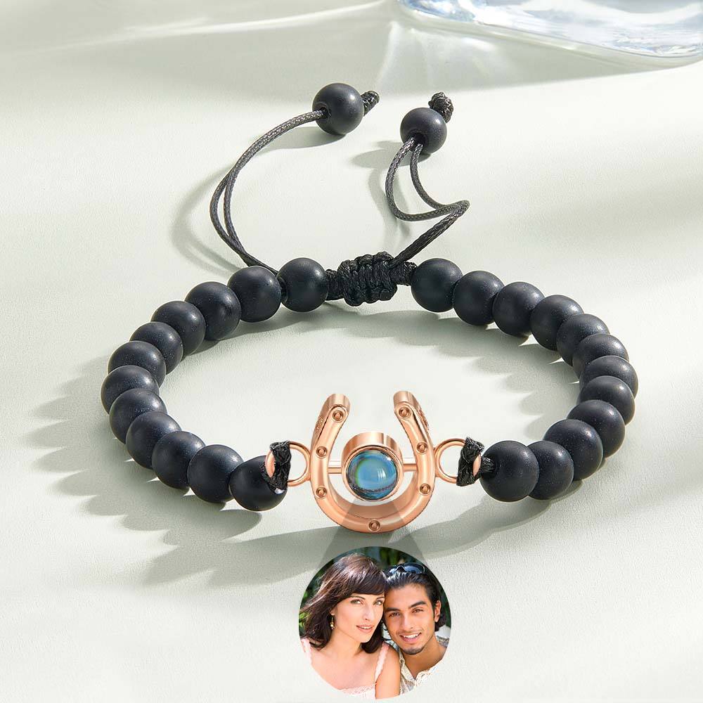 Personalized Horseshoe Charm Photo Projection Beads Bracelet Gift for Horse Lovers - soufeelmy