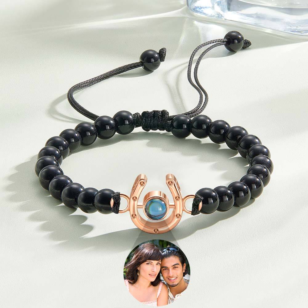 Personalized Horseshoe Charm Photo Projection Beads Bracelet Gift for Horse Lovers - soufeelmy