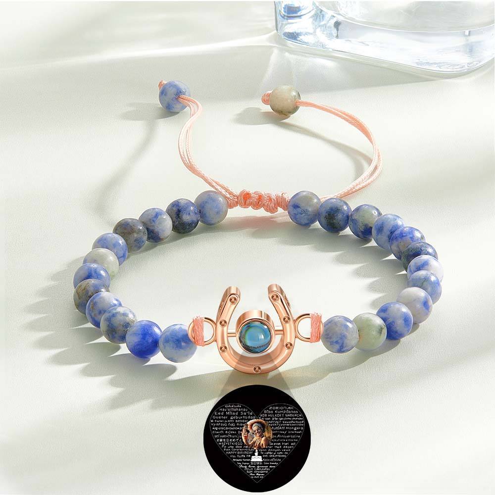 Personalized Horseshoe Charm Photo Projection Beads Bracelet Gift for Horse Lovers - soufeelmy