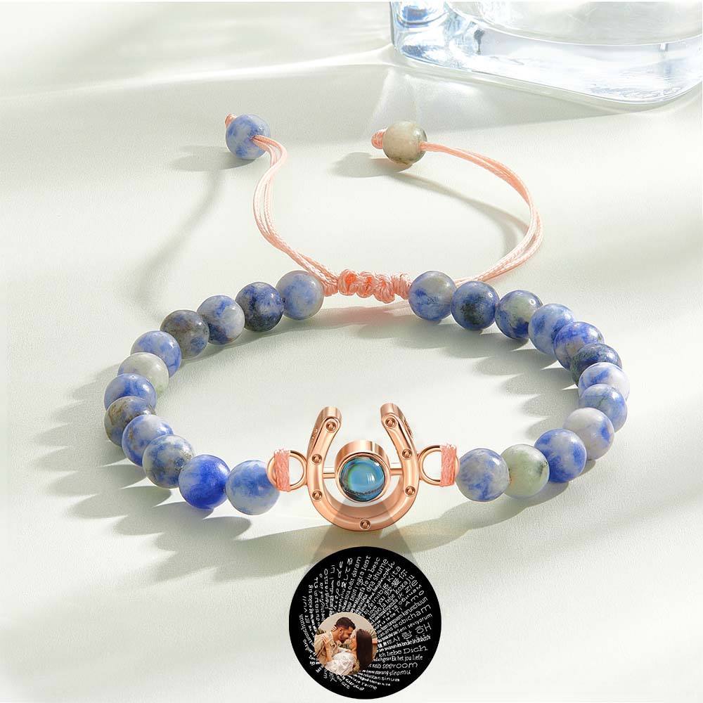 Personalized Horseshoe Charm Photo Projection Beads Bracelet Gift for Horse Lovers - soufeelmy