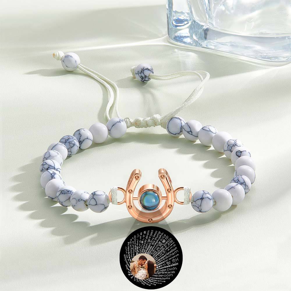 Personalized Horseshoe Charm Photo Projection Beads Bracelet Gift for Horse Lovers - soufeelmy
